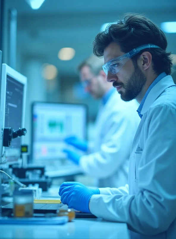 Imagem de um cientista trabalhando em um laboratório farmacêutico.