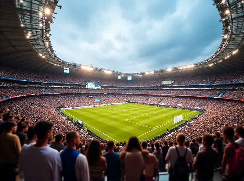 A general view of the Santiago Bernabéu stadium during a Real Madrid match, with fans visible in the stands.