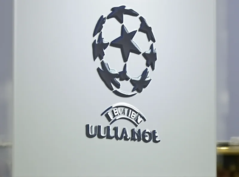 The UEFA logo displayed prominently, perhaps on a banner or during a press conference, symbolizing the organization's authority and commitment to the sport.