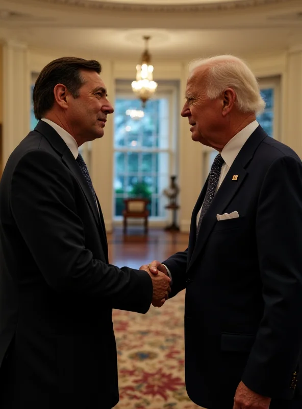 Volodymyr Zelensky shaking hands with Joe Biden at the White House. Zelensky is wearing a military-style outfit while Biden is in a suit. The Oval Office is visible in the background.